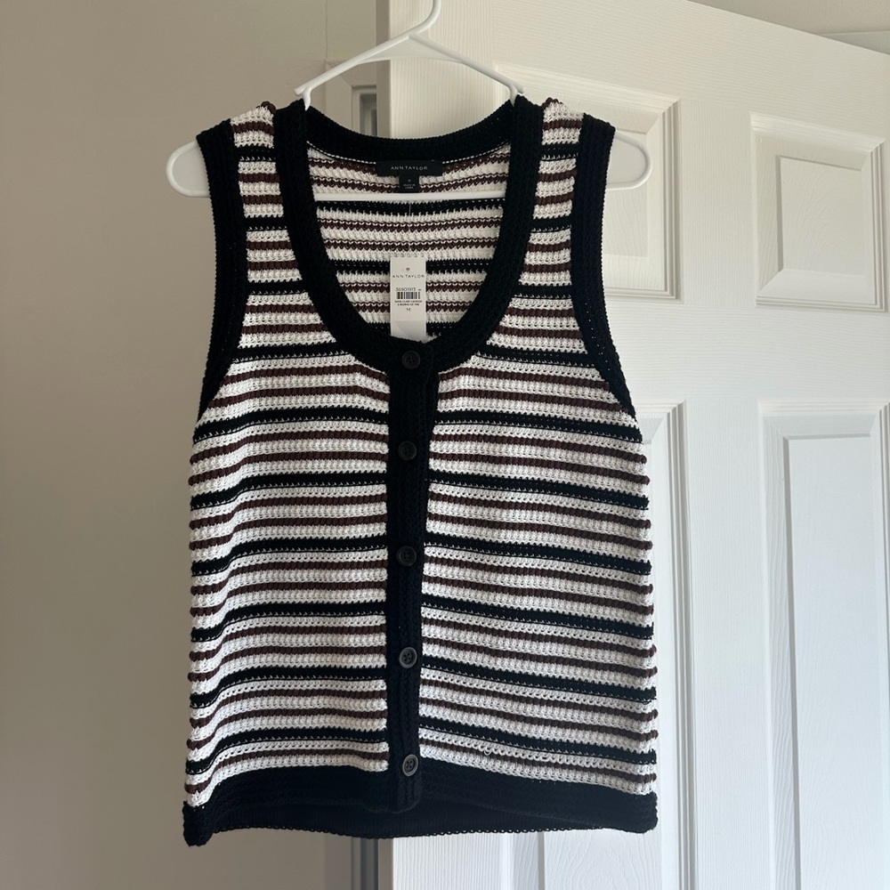 Ann Taylor Crochet Striped Vest